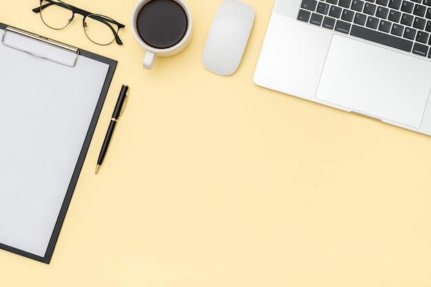 Creative flat lay photo of workspace desk