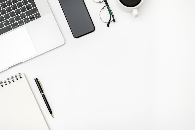 Creative flat lay photo of workspace desk