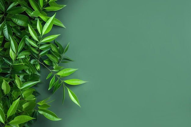 Творческий плоский вид зеленых листьев на зеленом фоне Плоский слой Копируйте пространство для текста