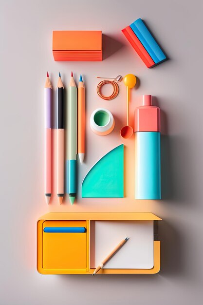 Creative flat lay with office supplies back to school concept