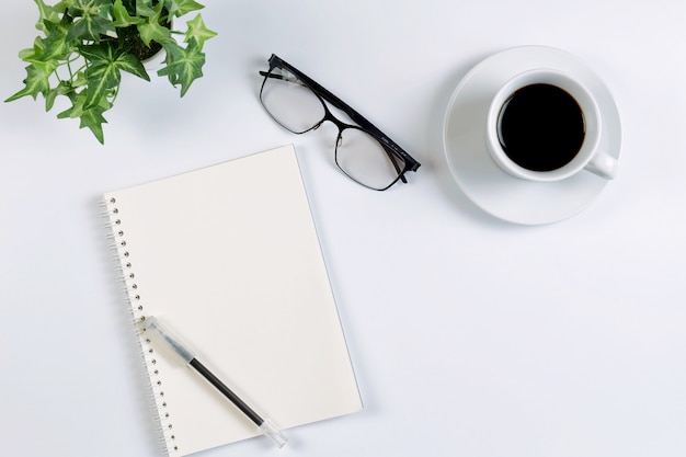 creative flat lay of work space, minimal style