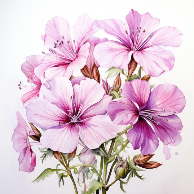 Творческое цветочное искусство Мягкая акварель Ботаника на белом