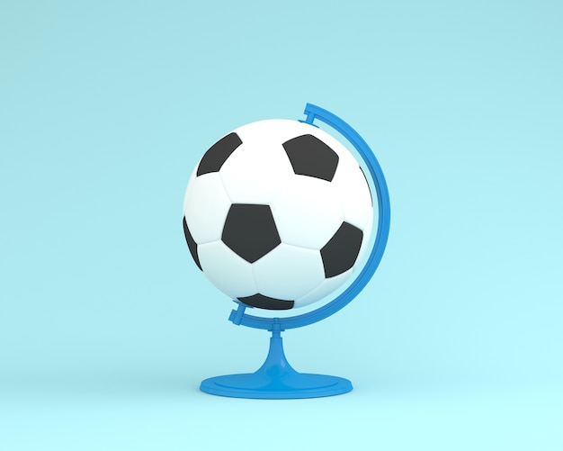Foto creativo del globo di calcio sfera il globo su sfondo blu pastello. idea minimale sport co