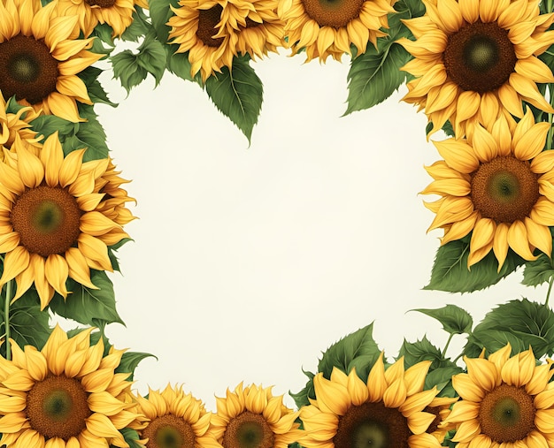Creative frame decorated with sunflower flowers and leaves