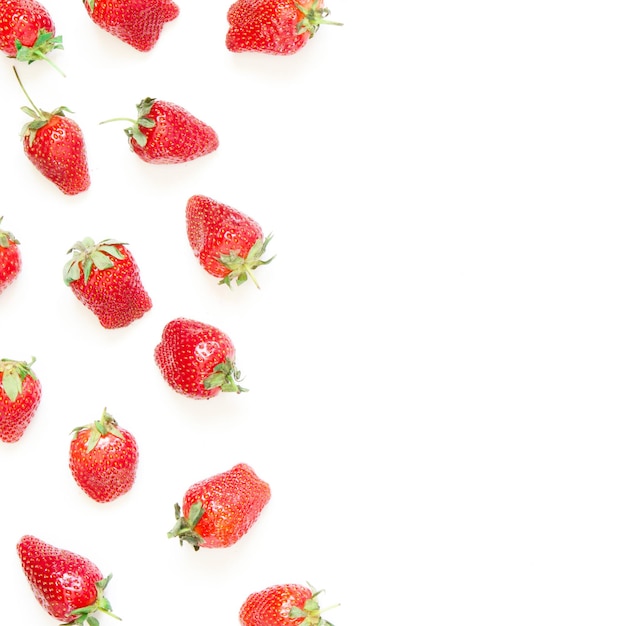 Creative fresh strawberries pattern background with copy space Food concept Top view Image