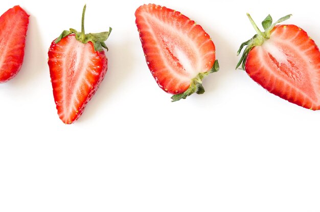 Photo creative fresh strawberries pattern background with copy space food concept top view image