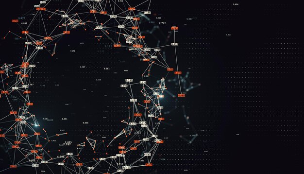 Творческие светящиеся большие соединения данных круг на черном фоне с широким макетным местом Научная цифровая сеть и концепция технологии 3D-рендерирование