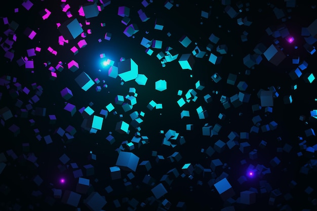 Creative glowing blue cubes wallpaper HDR 4K Full HD HDTV resolution concept 3D Rendering