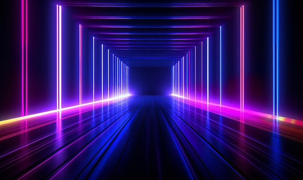 Creative Glowing blue and pink Neon speed light Tunnel