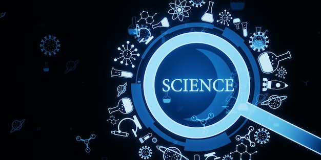 creative glowing magnifier hologram on blurry dark background science research and medicine concept 3d rendering