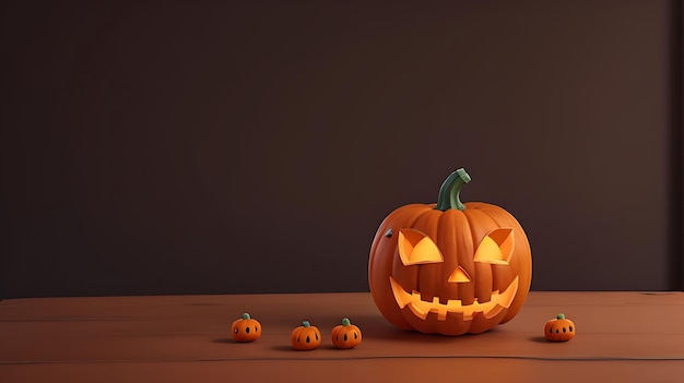Creative halloween background halloween pumpkin decoration on wooden table copy space