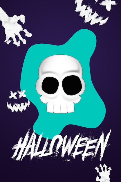 Photo creative halloween background. inscription halloween and the skull on a dark background.