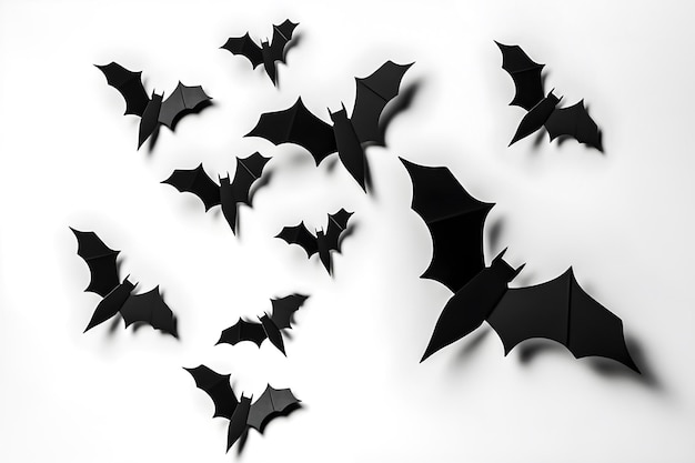 Creative Halloween bat paper cut art on white gray background