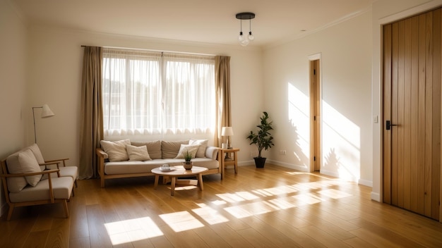 Photo creative home concept outline white atonic room and oak wooden shock with refer light apparition from window creative resource ai generated