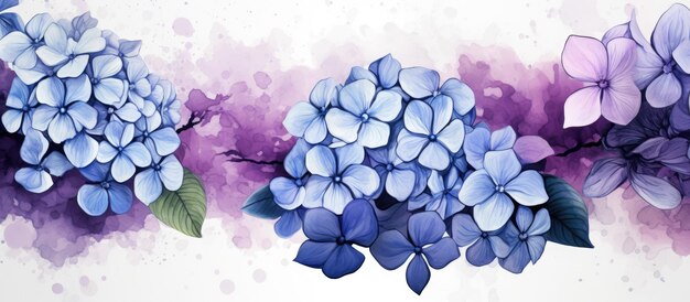 Photo creative hydrangea flowers on artistic ink background