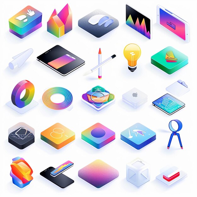 Photo creative icon set titles for mobile app designs