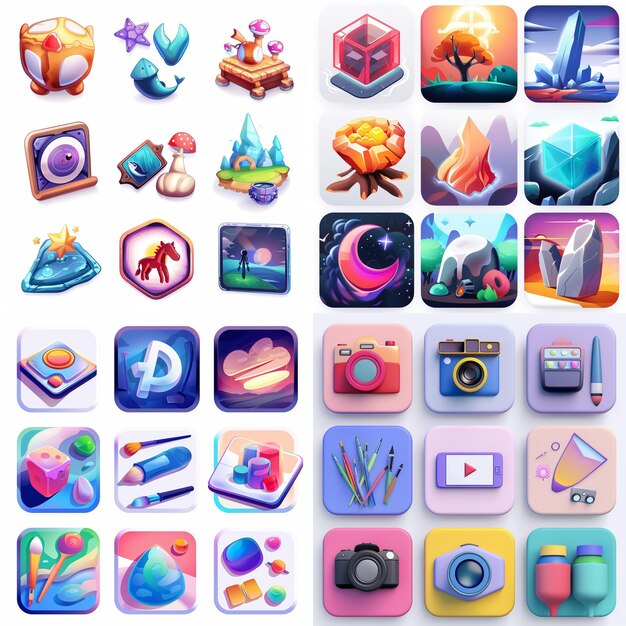 Foto titoli creativi di set di icone per i progetti di app mobili