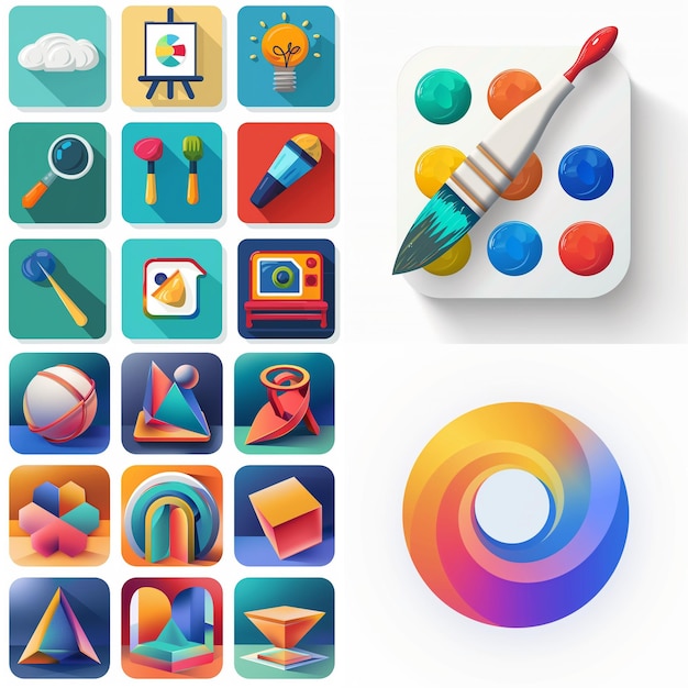 Photo creative icon set titles for mobile app designs