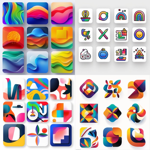 Photo creative icon set titles for mobile app designs