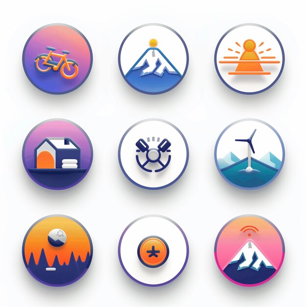 Photo creative icon set titles for mobile app designs