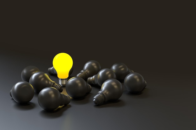 Idea creativa e innovazione lampadina rendering 3d