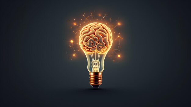 Creative idea with brain and light bulb illustration AI generative