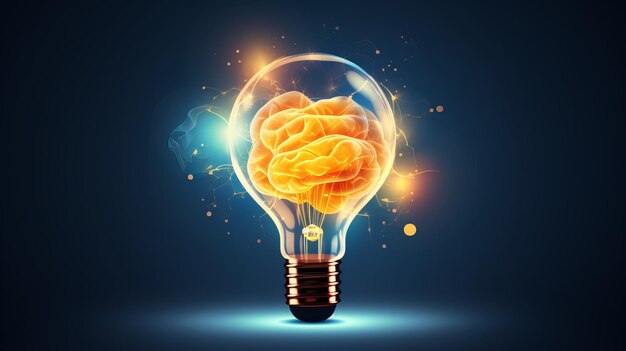 Creative idea with brain and light bulb illustration AI generative