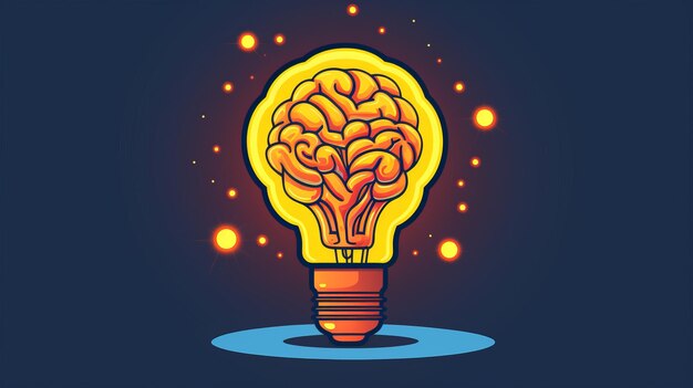 Creative idea with brain and light bulb illustration. AI generative.