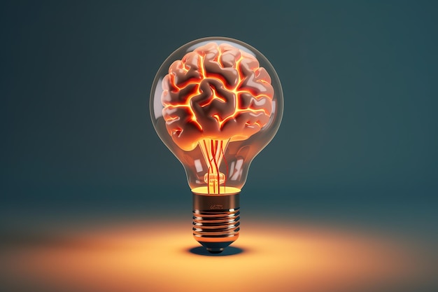 Creative Idea with Brain and Light Bulb illustration Ai generative