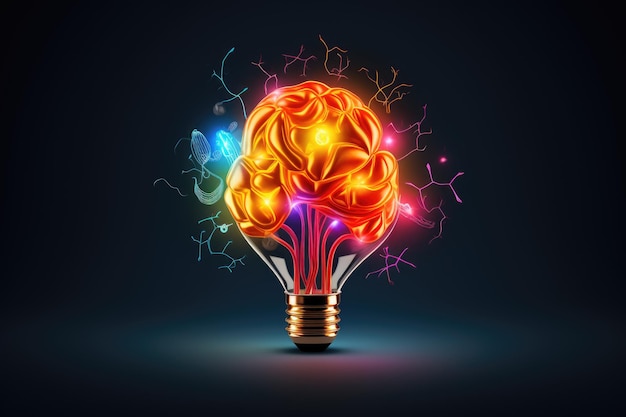 Creative Idea with Brain and Light Bulb Illustration