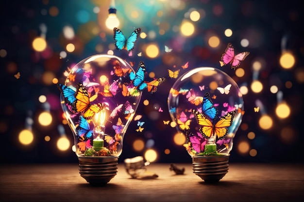 Creative idea with butterflies emerging in lightbulb ai generative