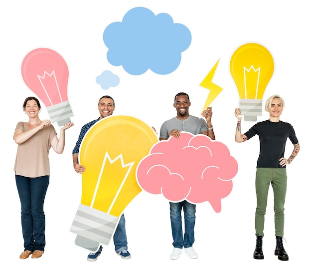 Creative ideas png sticker diverse happy people transparent background