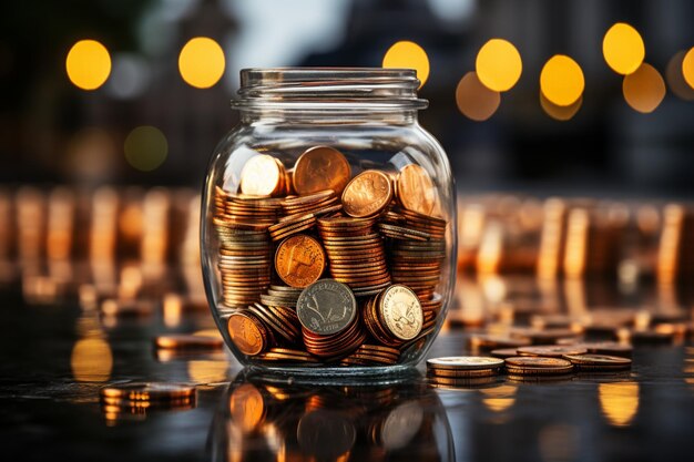 Creative ideas for saving money in business highlighted with coins and orange bokeh