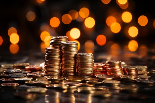 Creative ideas for saving money in business highlighted with coins and orange bokeh