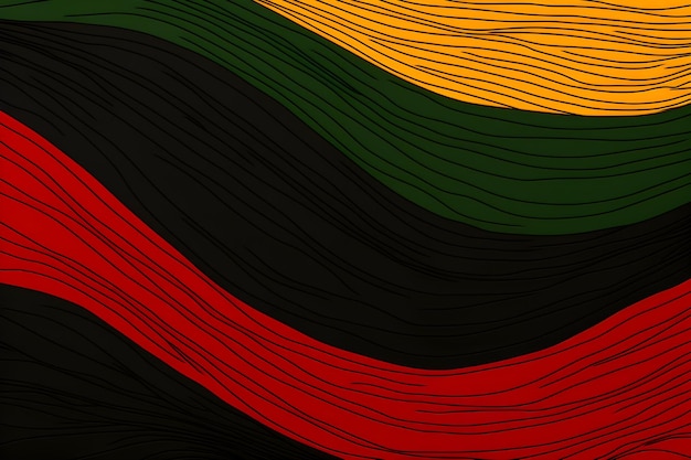 Творческая иллюстрация, посвященная месяцу истории чернокожих в красно-желтых и зеленых цветах африканского флага