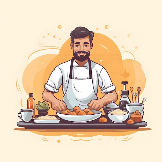 Photo creative illustration of chef in minimalist flat vector art style