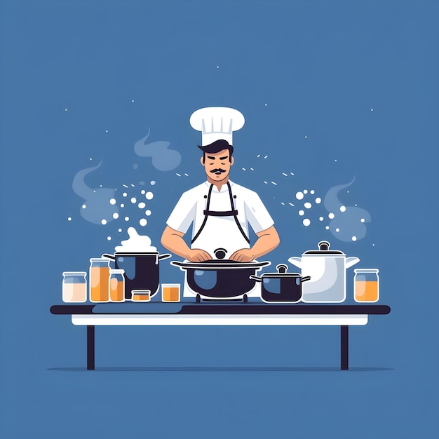 Creative illustration of Chef in minimalist flat vector art style