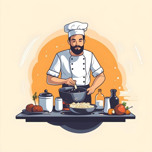 Creative illustration of Chef in minimalist flat vector art style