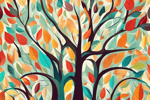 Creative illustration of colorful tree and leaves