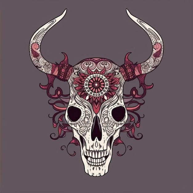 Creative illustration of decorative Deer Skull in hippie style Generative AI