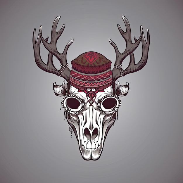 Photo creative illustration of decorative deer skull in hippie style generative ai