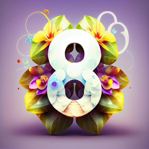 Creative illustration of number 8 with floral decoration for 8\
march women39s day celebration