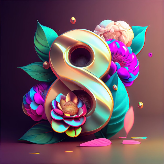 Creative illustration of number 8 with floral decoration for 8 march women39s day celebration