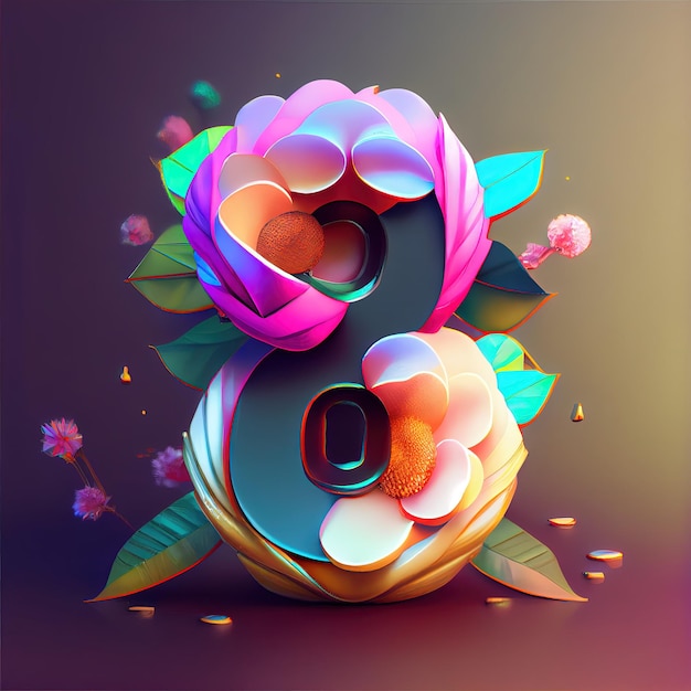 Creative illustration of number 8 with floral decoration for 8\
march women39s day celebration