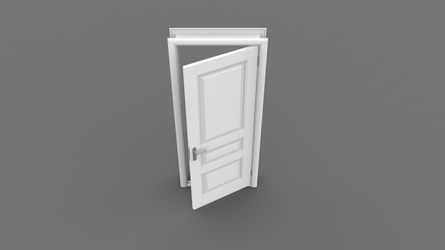 Creative illustration of open closed door entrance realistic doorway isolated on background 3d