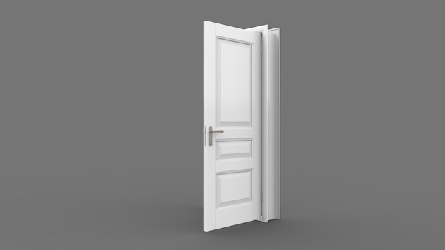 Creative illustration of open closed door entrance realistic doorway isolated on background 3d