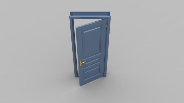 Creative illustration of open closed door entrance realistic doorway isolated on background 3d