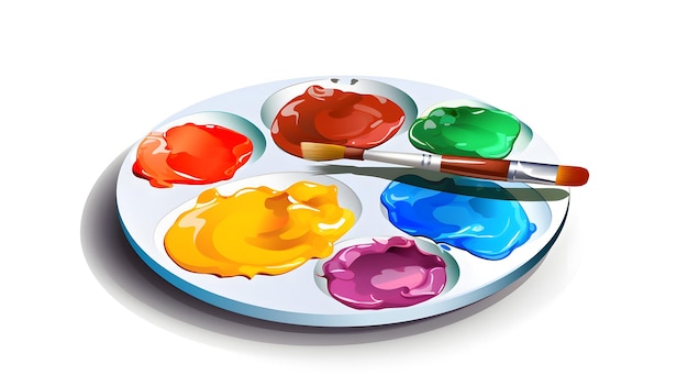 Photo creative illustration of a paint palette with colorful paints