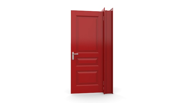 Creative illustration red door of open closed door entrance realistic doorway isolated on background 3d