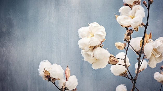 Creative image of beautiful cotton flowers on artistic background Generative AI